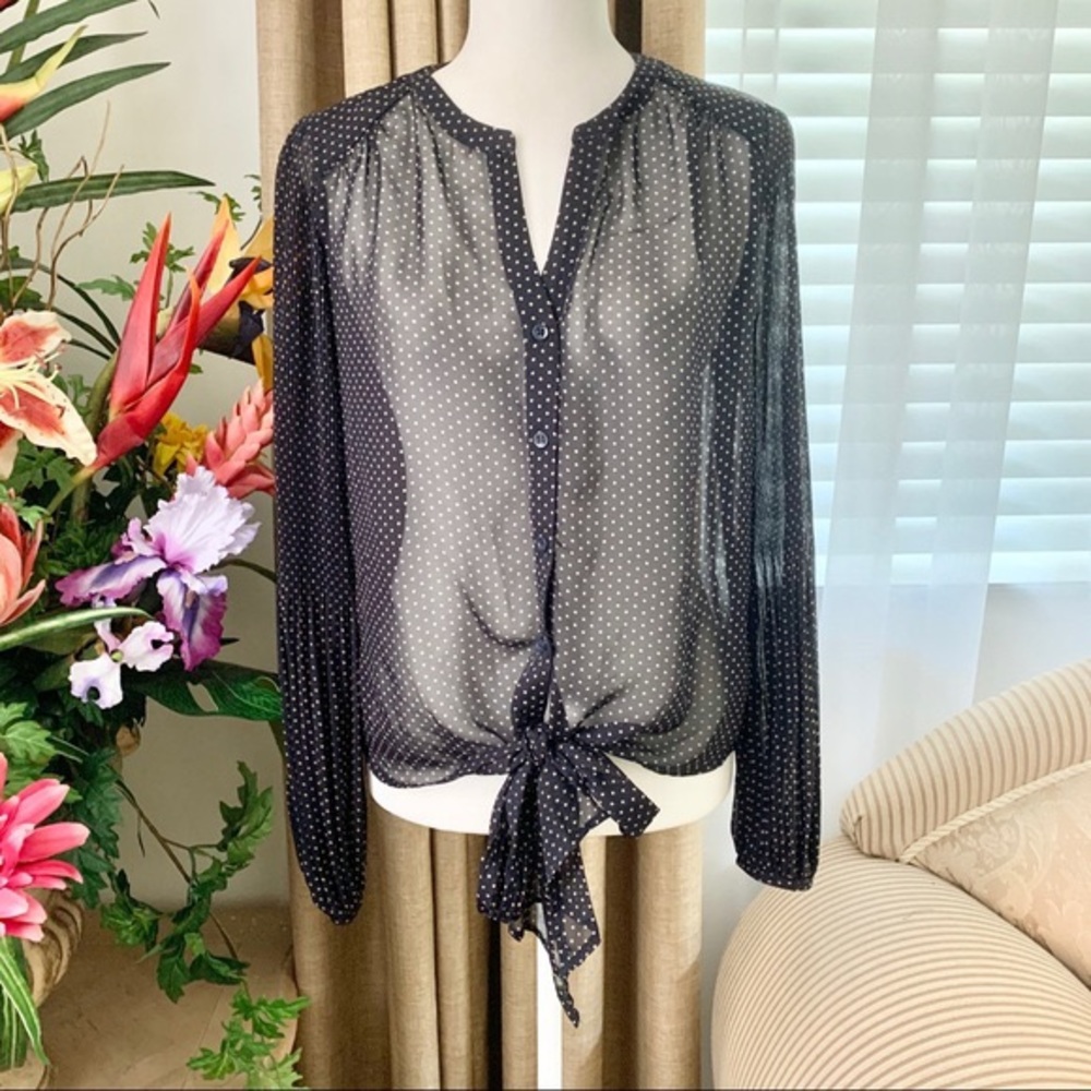 Polka Dot Button Down Tie Front Blouse